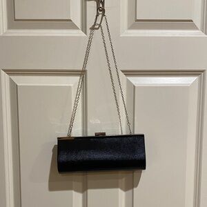 Black Satin Evening Clutch with Chain Strap